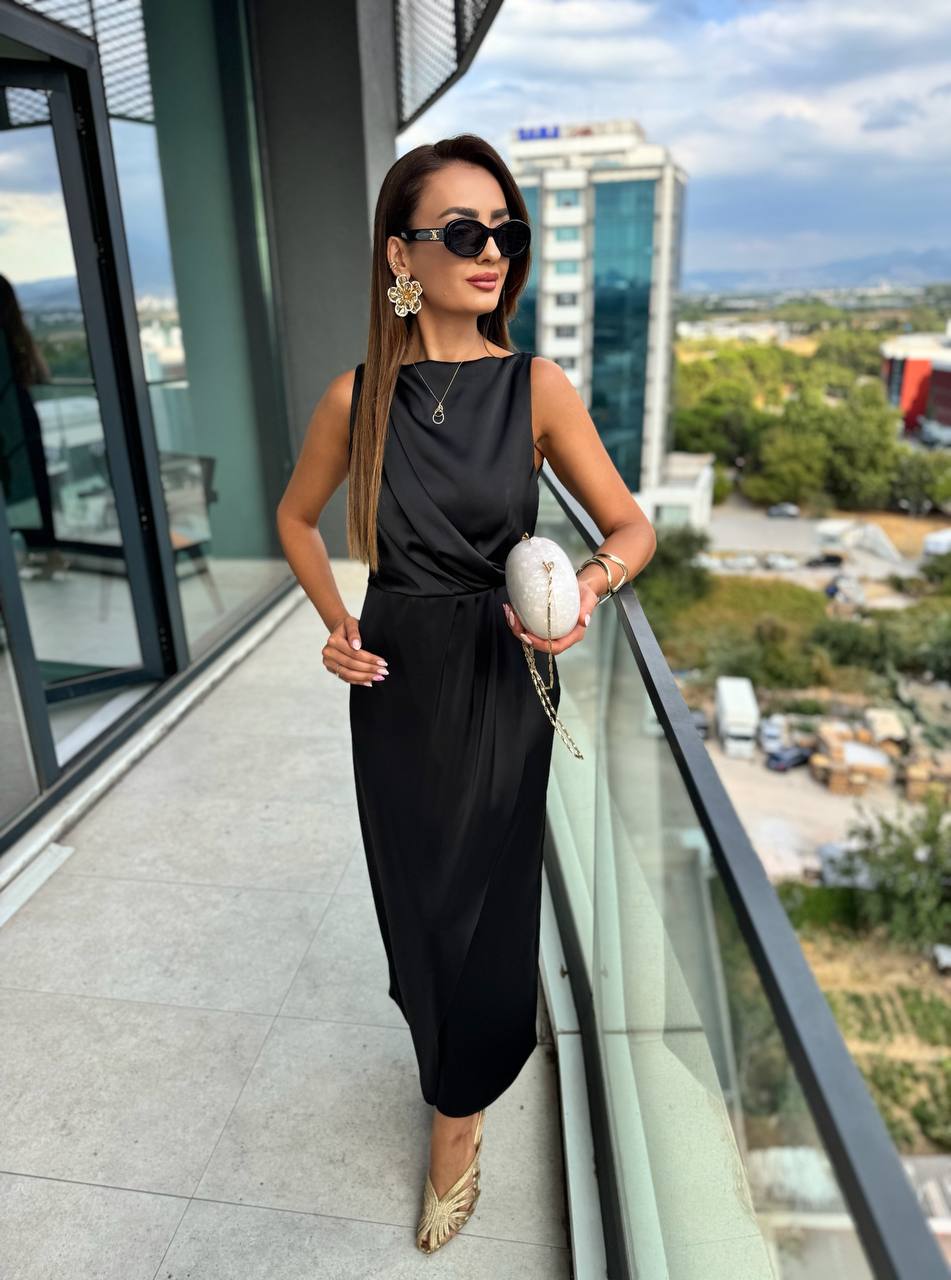 Siyah%20İthal%20Tok%20Saten%20Zara%20Model%20Elbise