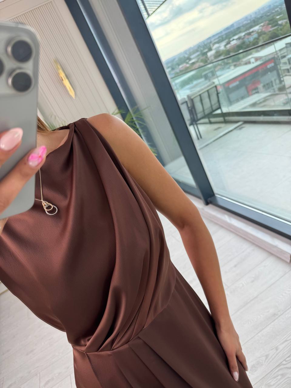 Kahverengi%20İthal%20Tok%20Saten%20Zara%20Model%20Elbise