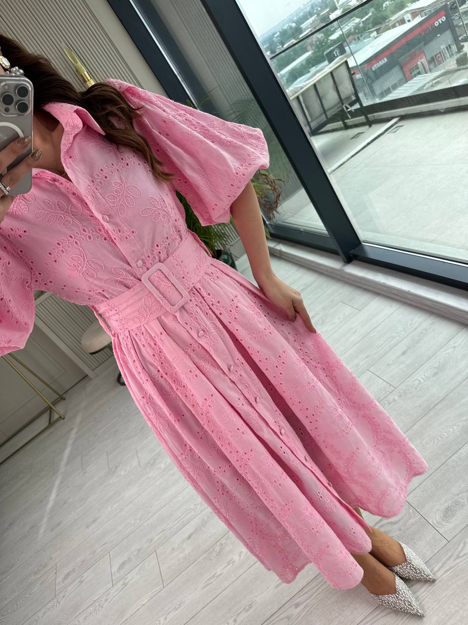 Pembe%20Kemerli%20%100%20Pamuk%20Astarlı%20Premium%20Seri%20Elbise