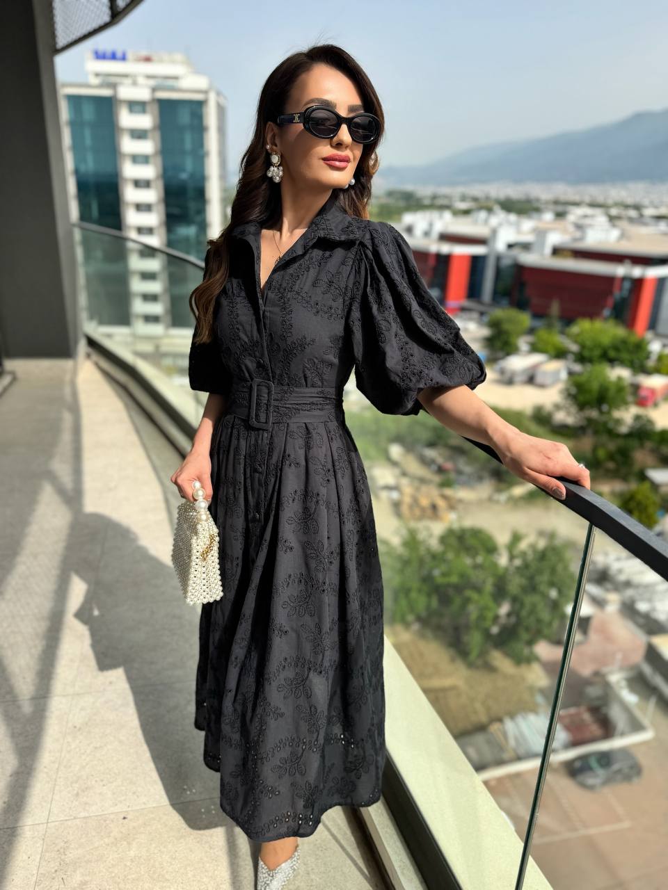 Siyah%20Kemerli%20%100%20Pamuk%20Astarlı%20Premium%20Seri%20Elbise