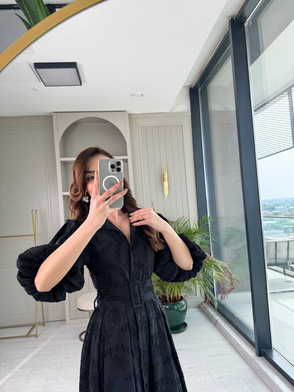Siyah%20Kemerli%20%100%20Pamuk%20Astarlı%20Premium%20Seri%20Elbise