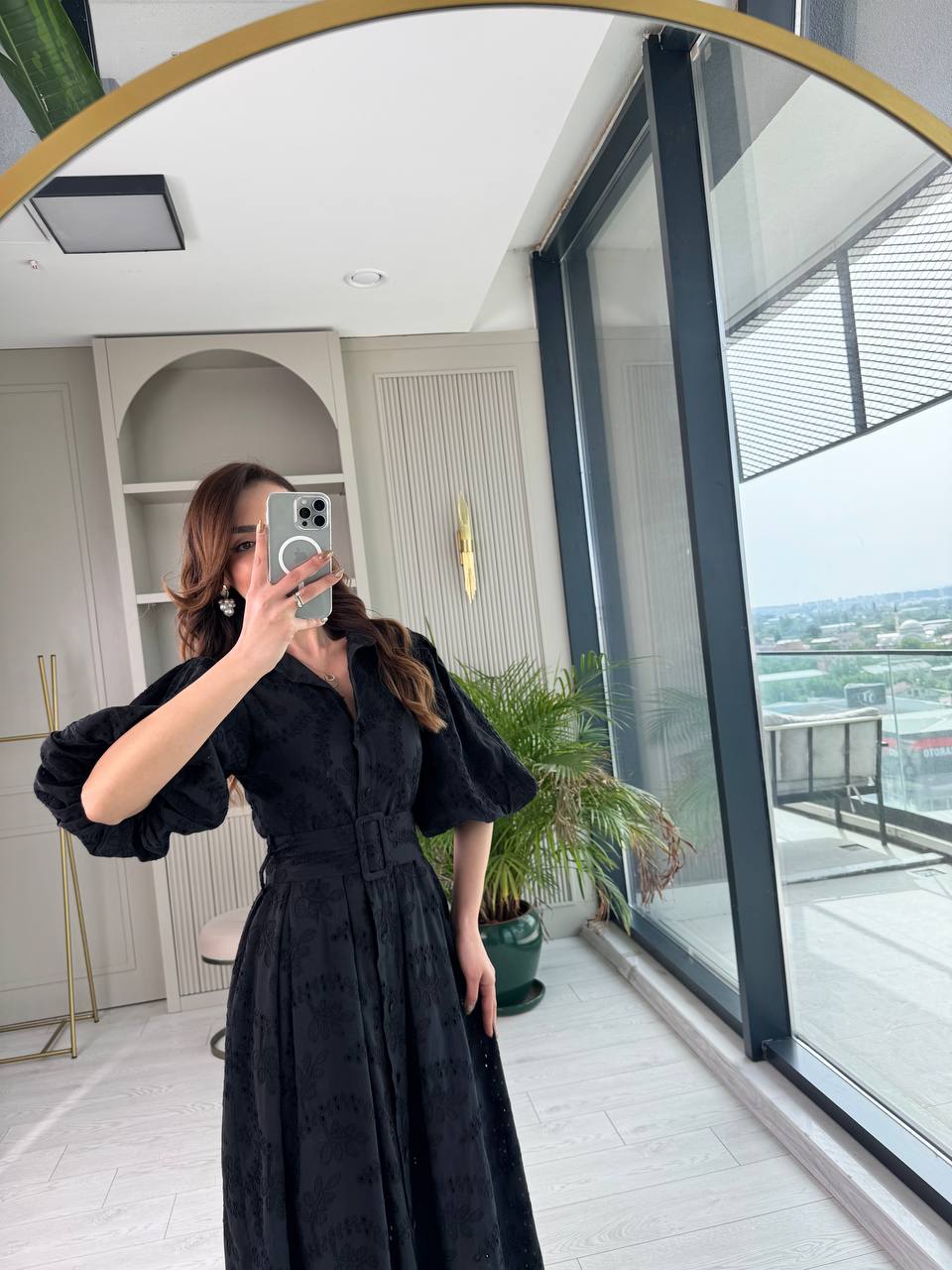 Siyah%20Kemerli%20%100%20Pamuk%20Astarlı%20Premium%20Seri%20Elbise