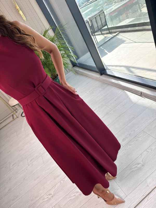 Bordo%20Kemerli%20Cepli%20Atlas%20Kumaş%20Elbise