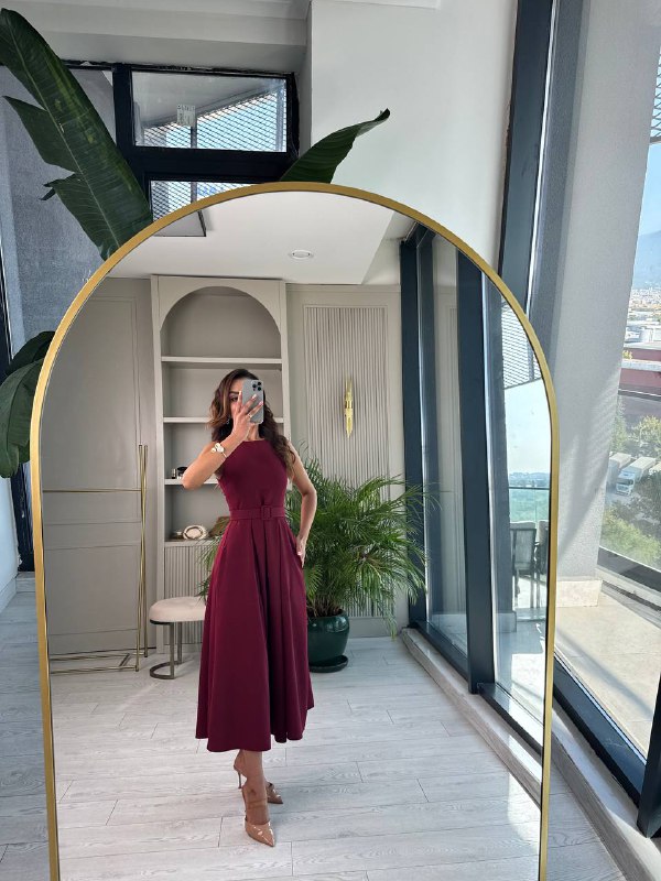 Bordo%20Kemerli%20Cepli%20Atlas%20Kumaş%20Elbise