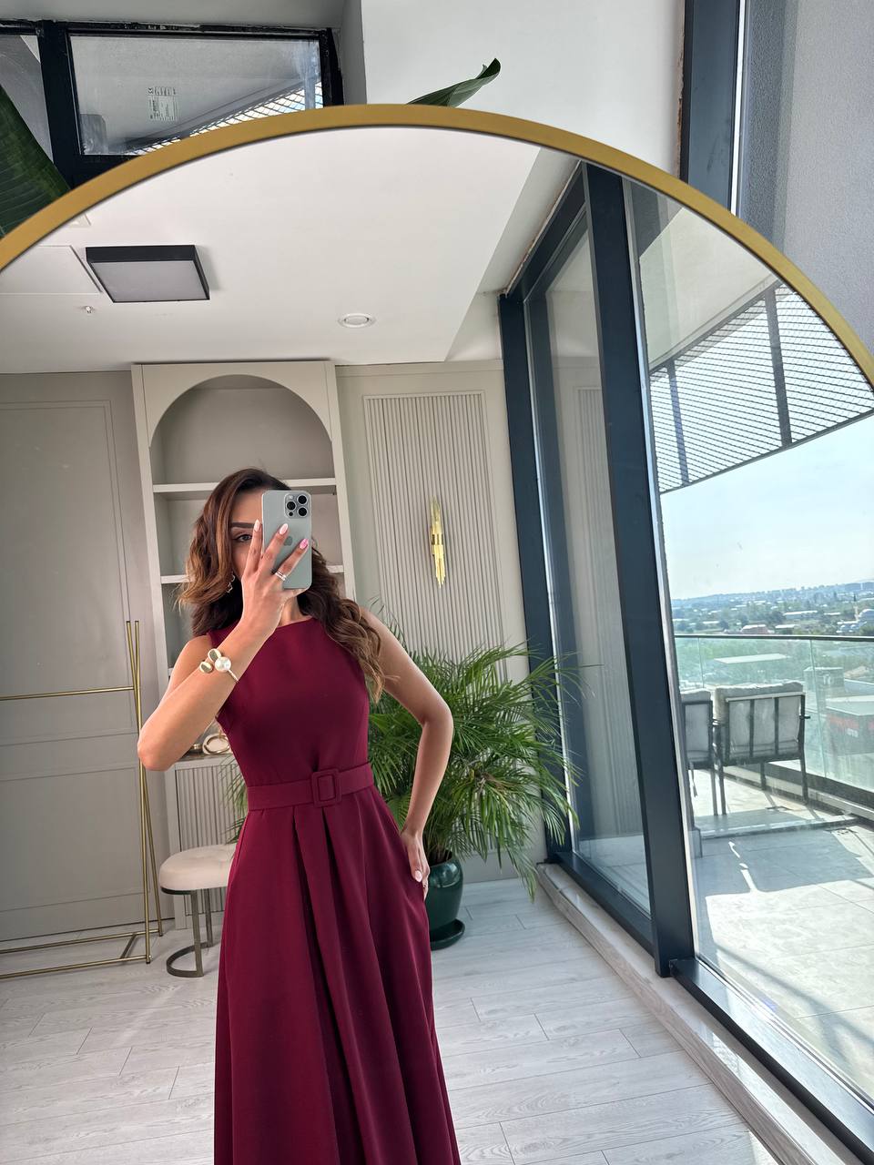 Bordo%20Kemerli%20Cepli%20Atlas%20Kumaş%20Elbise