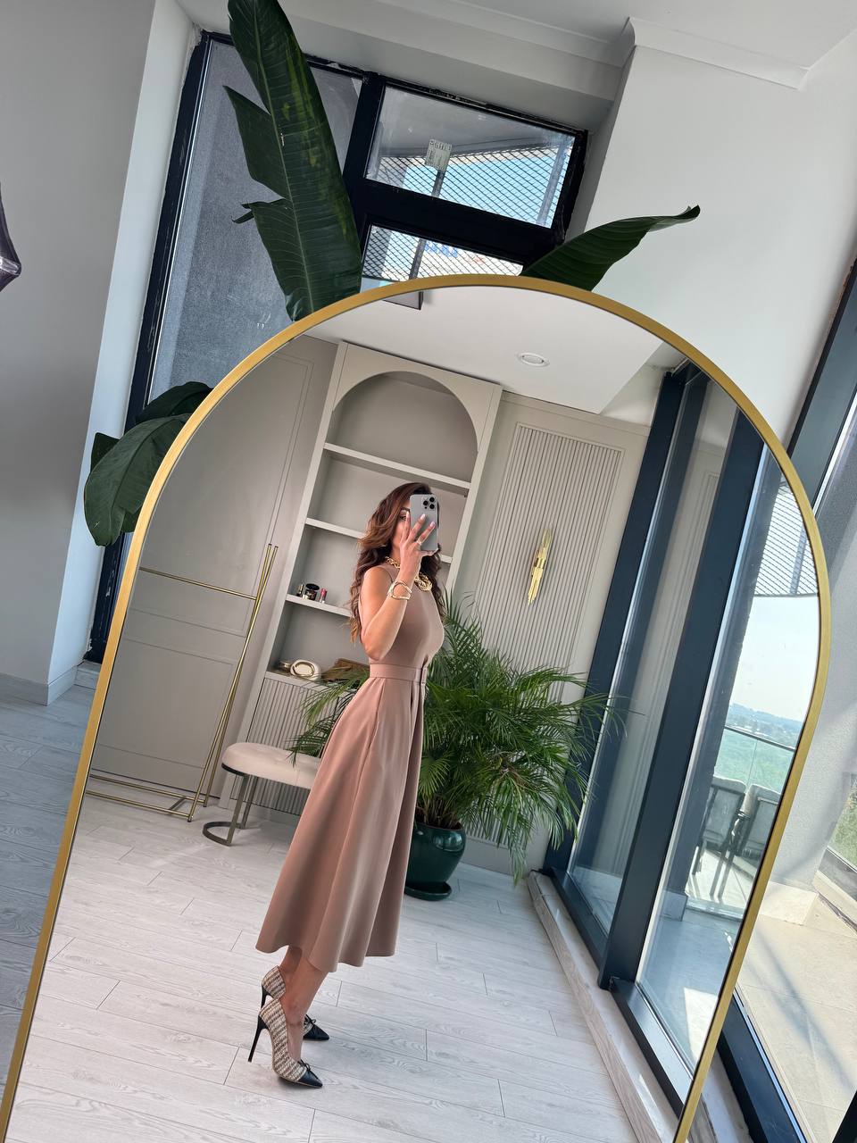 Vizon%20Kemerli%20Cepli%20Atlas%20Kumaş%20Elbise