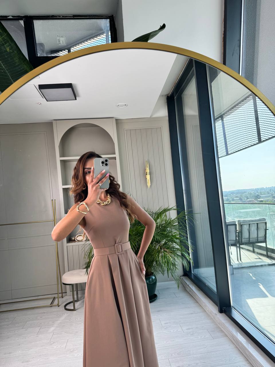 Vizon%20Kemerli%20Cepli%20Atlas%20Kumaş%20Elbise