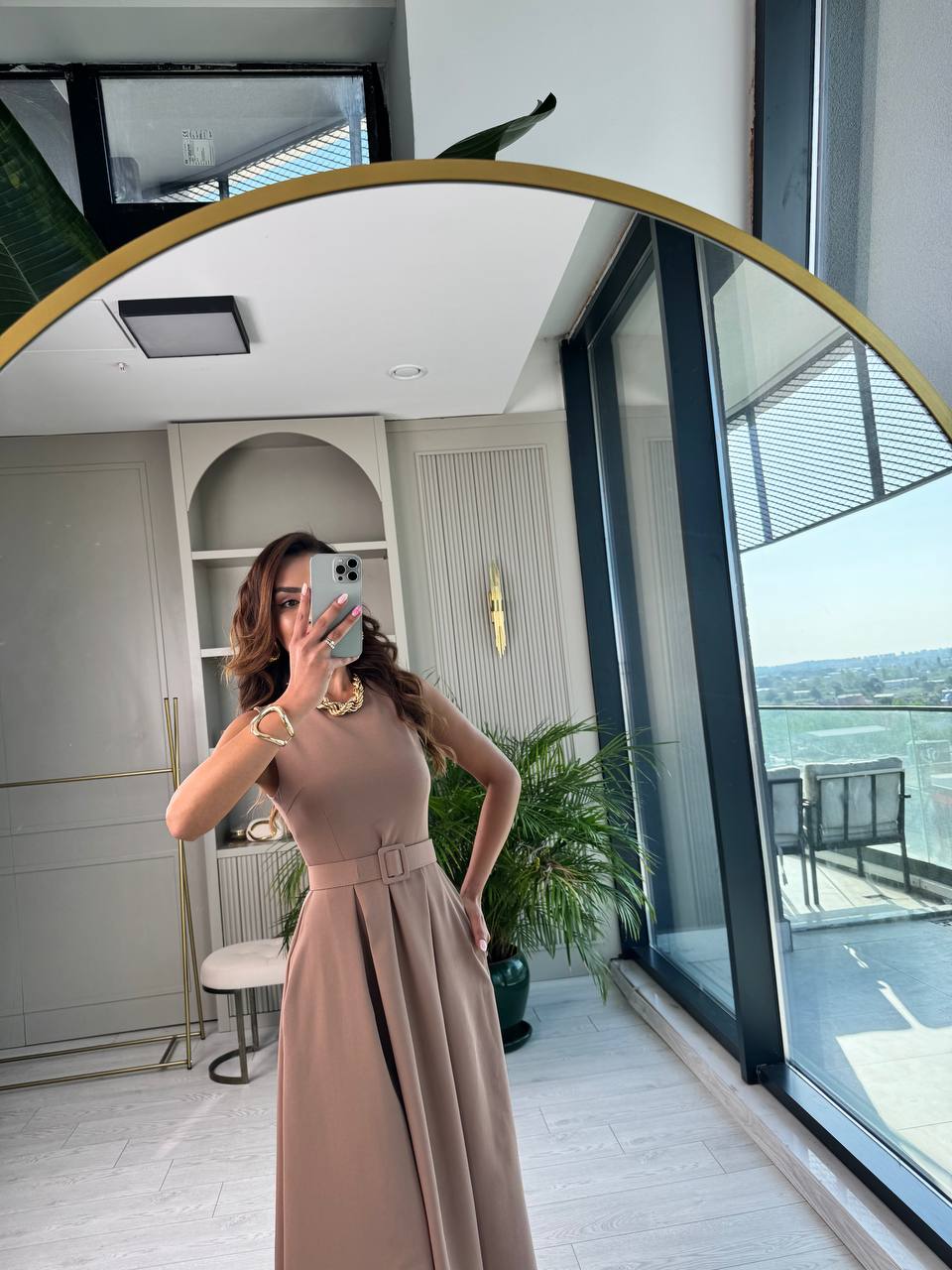 Vizon%20Kemerli%20Cepli%20Atlas%20Kumaş%20Elbise