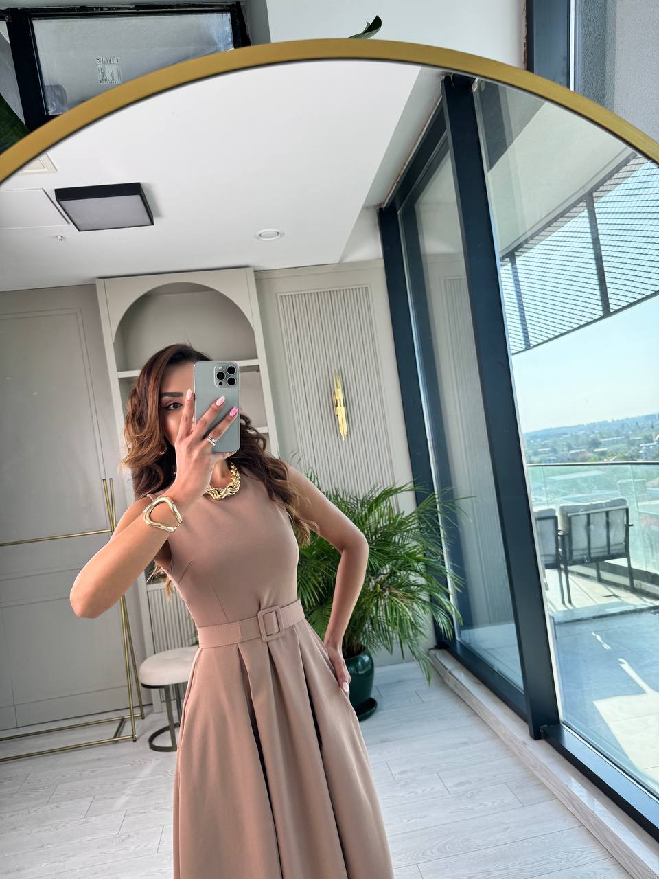 Vizon%20Kemerli%20Cepli%20Atlas%20Kumaş%20Elbise