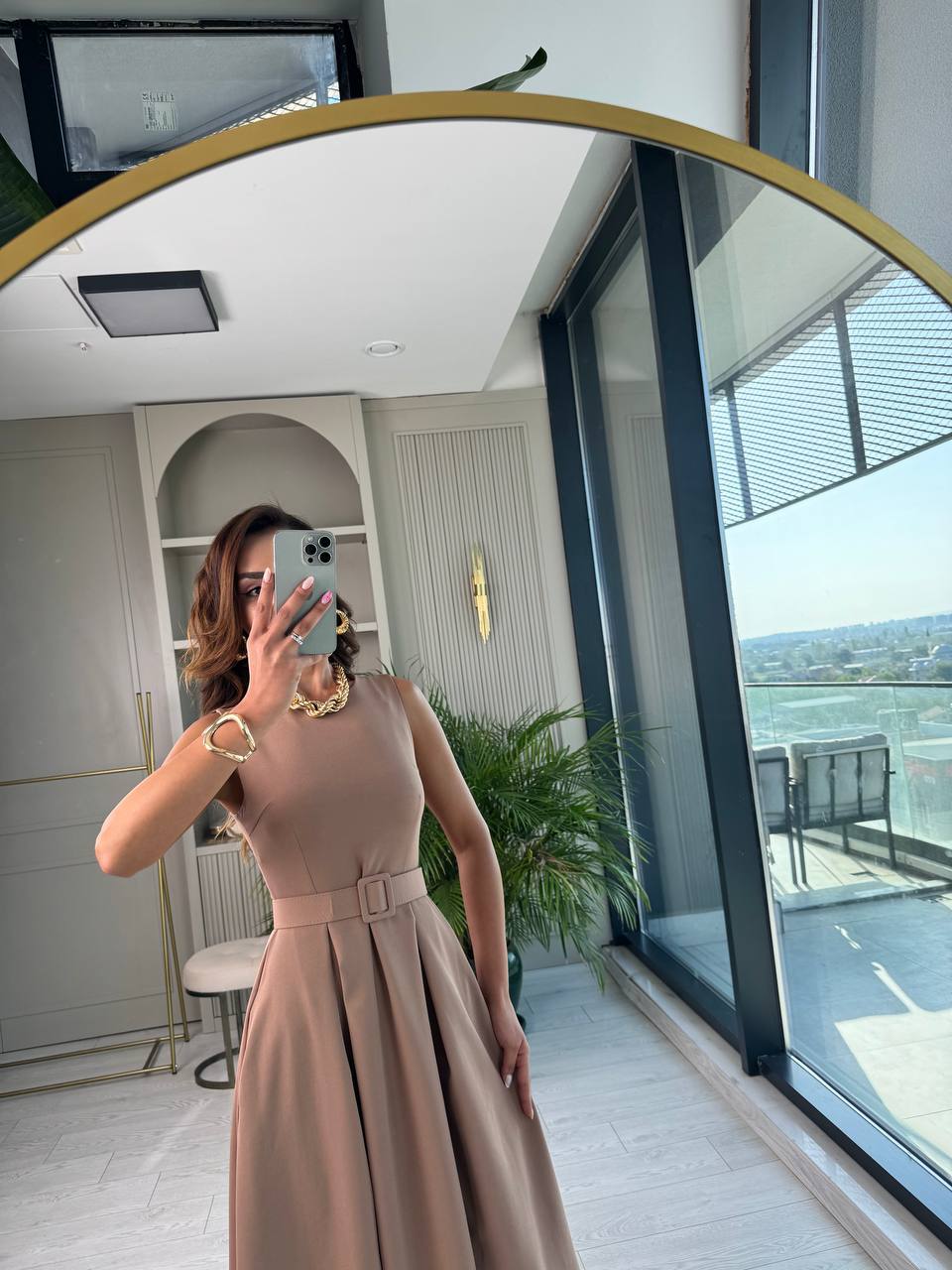 Vizon%20Kemerli%20Cepli%20Atlas%20Kumaş%20Elbise