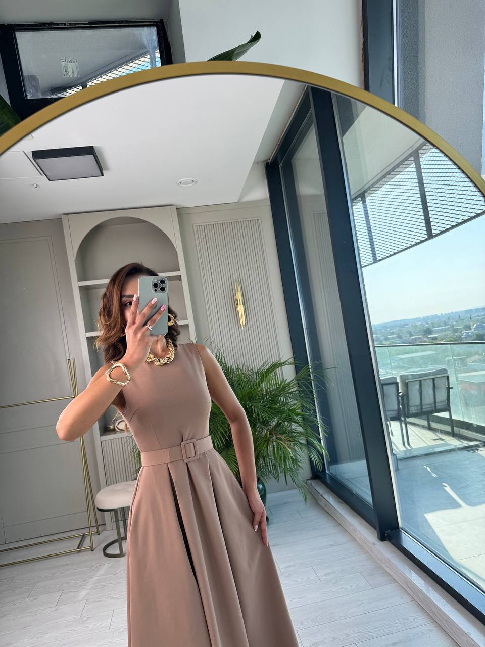 Vizon%20Kemerli%20Cepli%20Atlas%20Kumaş%20Elbise