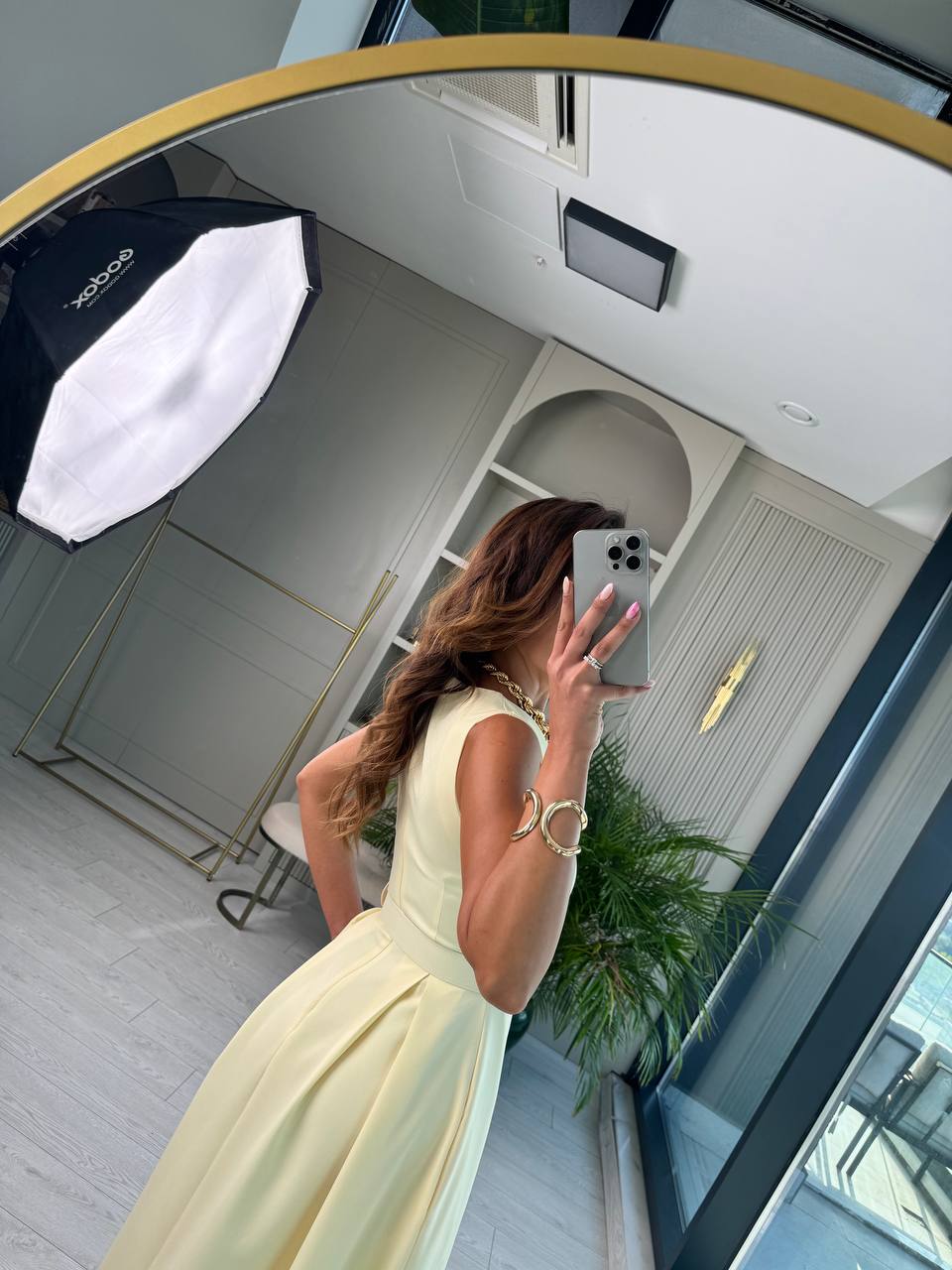 Sarı%20Kemerli%20Cepli%20Atlas%20Kumaş%20Elbise