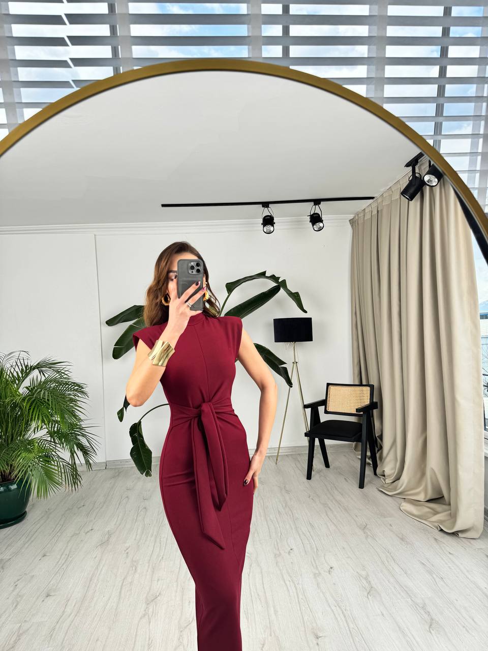 Bordo%20Vatkalı%20Bel%20Bağlama%20Detay%20Krep%20Kumaş%20Kalem%20Elbise
