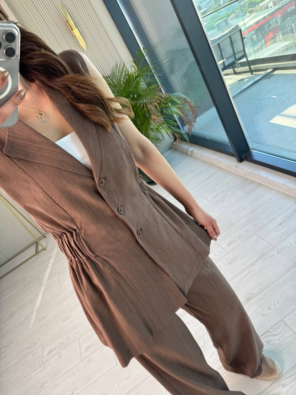 Kahverengi%20%20%100%20Pamuk%20Premium%20Keten%20Takım%20(yelek/pantolon)