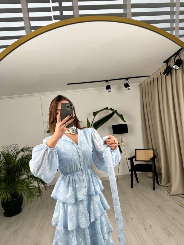Tasarım%20Bebe%20Mavi%20Eteği%20Kat%20Kat%20Astarlı%20Premium%20Elbise