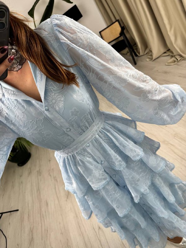 Tasarım%20Bebe%20Mavi%20Eteği%20Kat%20Kat%20Astarlı%20Premium%20Elbise