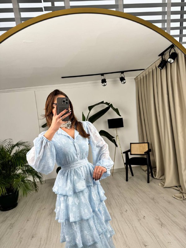 Tasarım%20Bebe%20Mavi%20Eteği%20Kat%20Kat%20Astarlı%20Premium%20Elbise