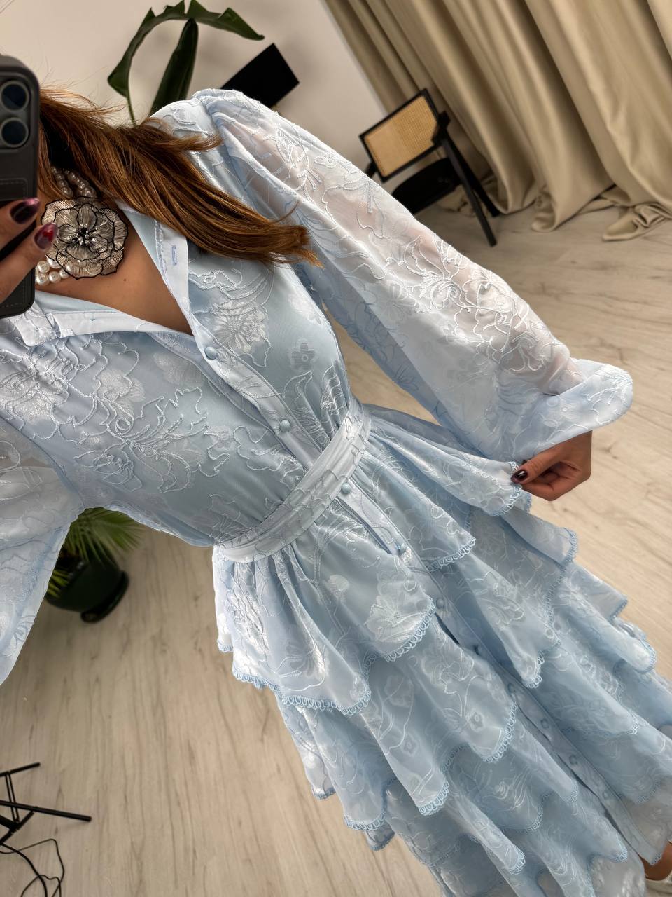 Tasarım%20Bebe%20Mavi%20Eteği%20Kat%20Kat%20Astarlı%20Premium%20Elbise