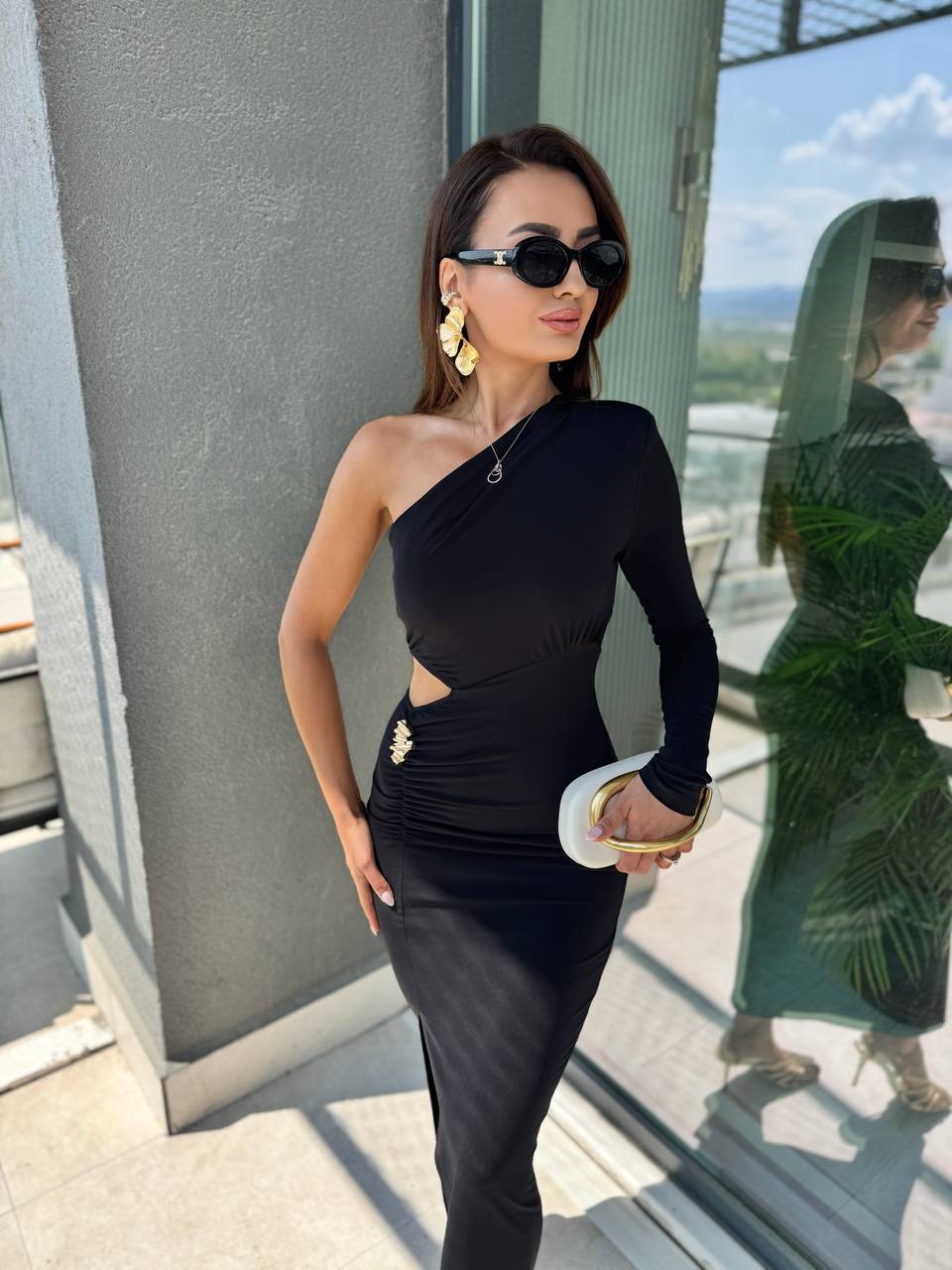 Siyah%20Bel%20Detaylı%20İthal%20Likralı%20Candy%20Kumaş%20Elbise