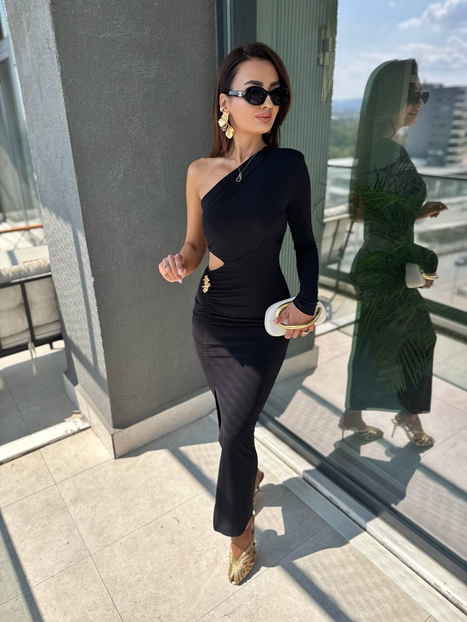 Siyah%20Bel%20Detaylı%20İthal%20Likralı%20Candy%20Kumaş%20Elbise