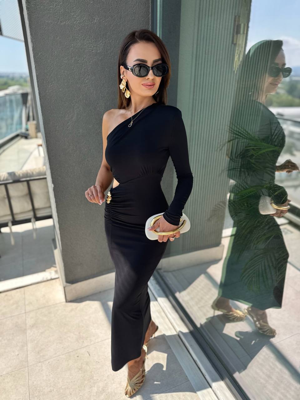 Siyah%20Bel%20Detaylı%20İthal%20Likralı%20Candy%20Kumaş%20Elbise