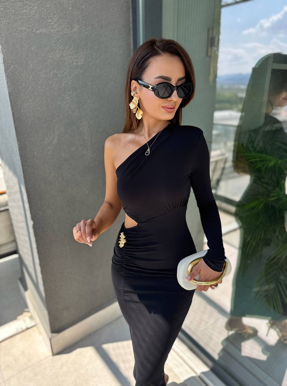 Siyah%20Bel%20Detaylı%20İthal%20Likralı%20Candy%20Kumaş%20Elbise