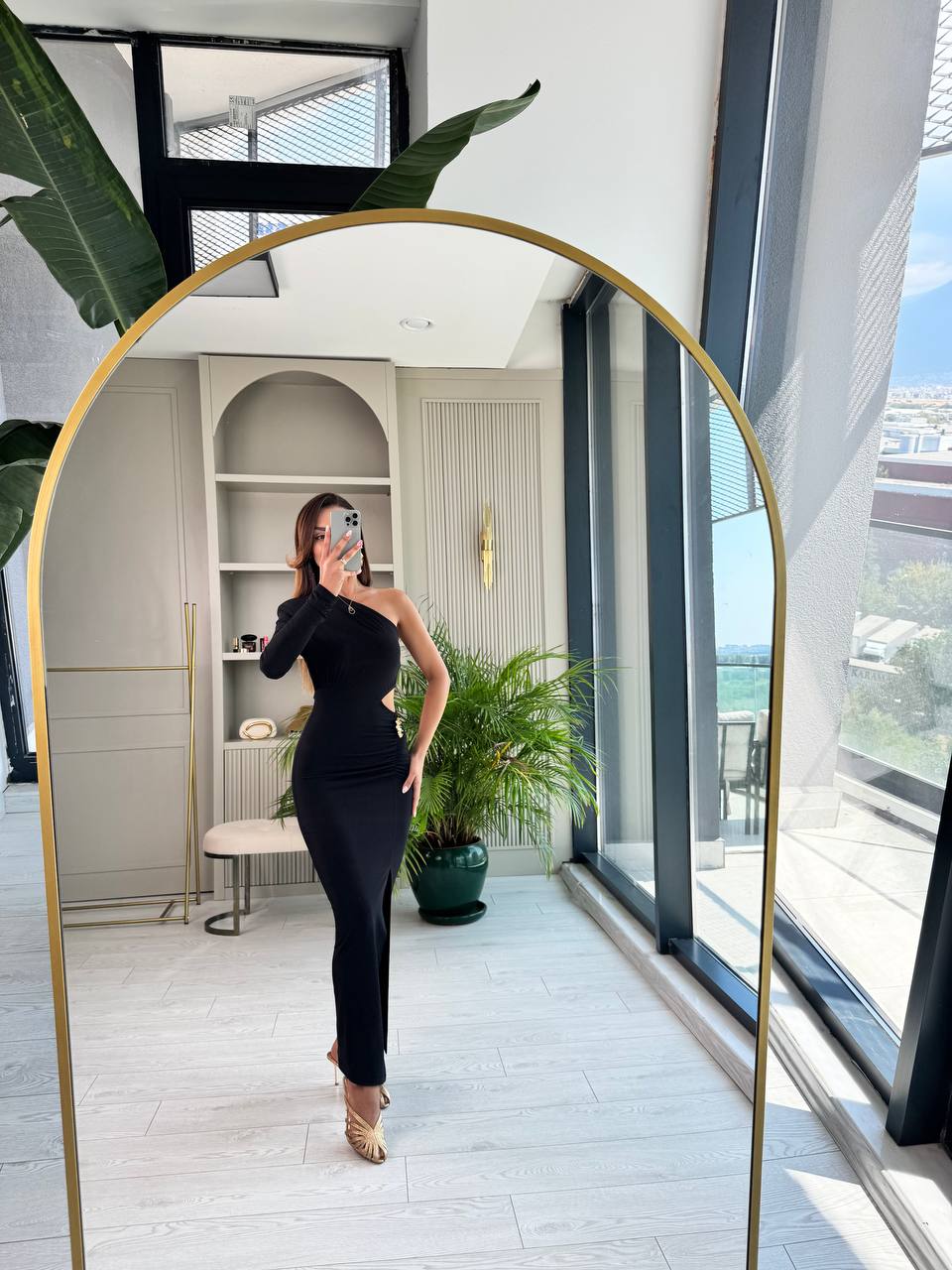 Siyah%20Bel%20Detaylı%20İthal%20Likralı%20Candy%20Kumaş%20Elbise