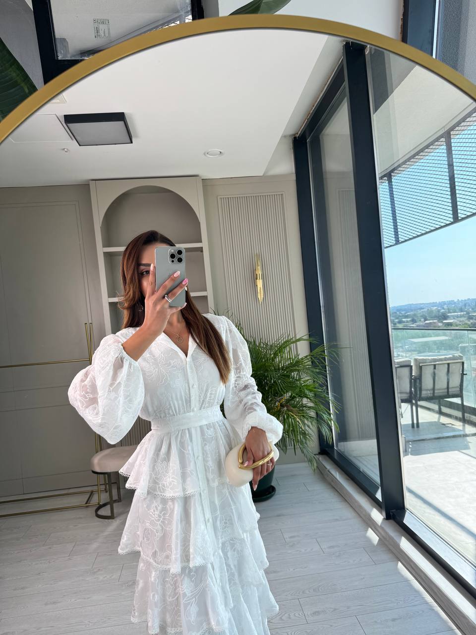 Tasarım%20Beyaz%20Eteği%20Kat%20Kat%20Astarlı%20Elbise