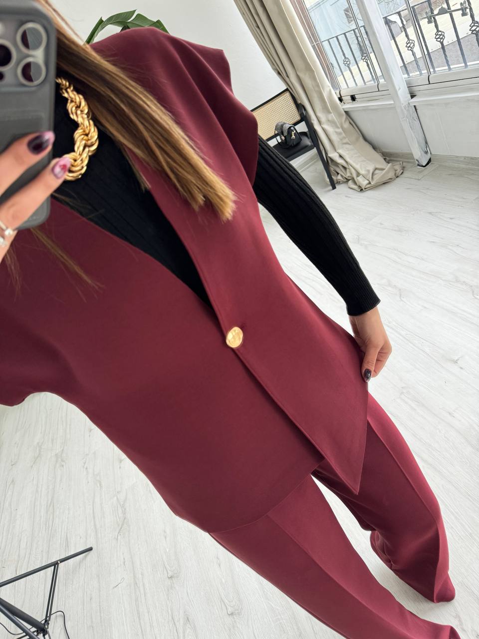 Bordo%20Tok%20Krep%20Kumaş%20Gold%20Düğme%20Ceket%20Pantolon%20Takım