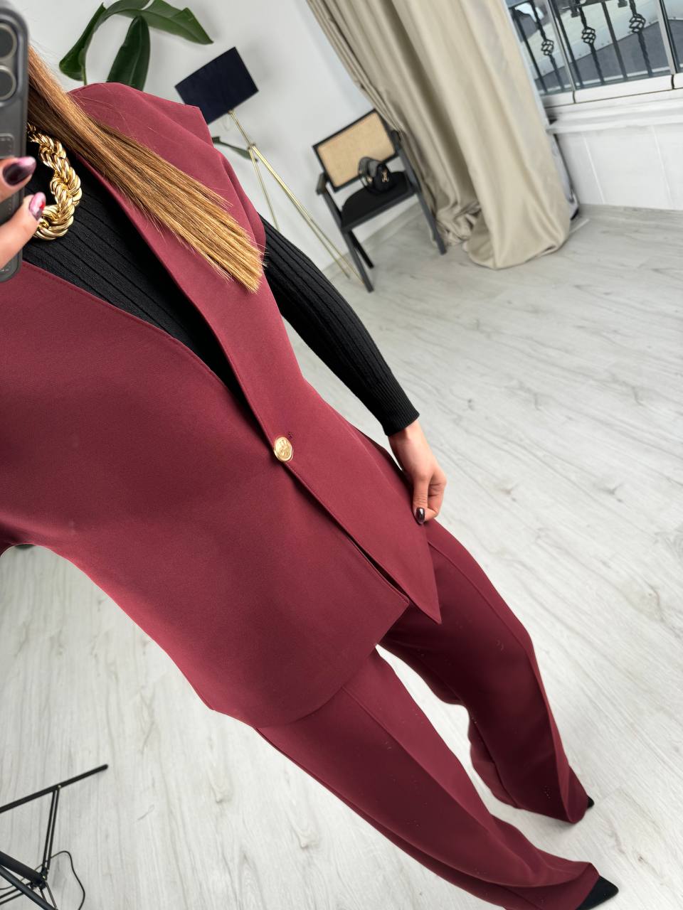 Bordo%20Tok%20Krep%20Kumaş%20Gold%20Düğme%20Ceket%20Pantolon%20Takım