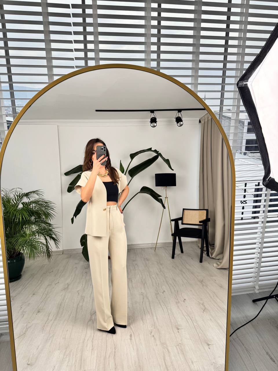 Taş%20Rengi%20Tok%20Krep%20Kumaş%20Gold%20Düğme%20Ceket%20Pantolon%20Takım