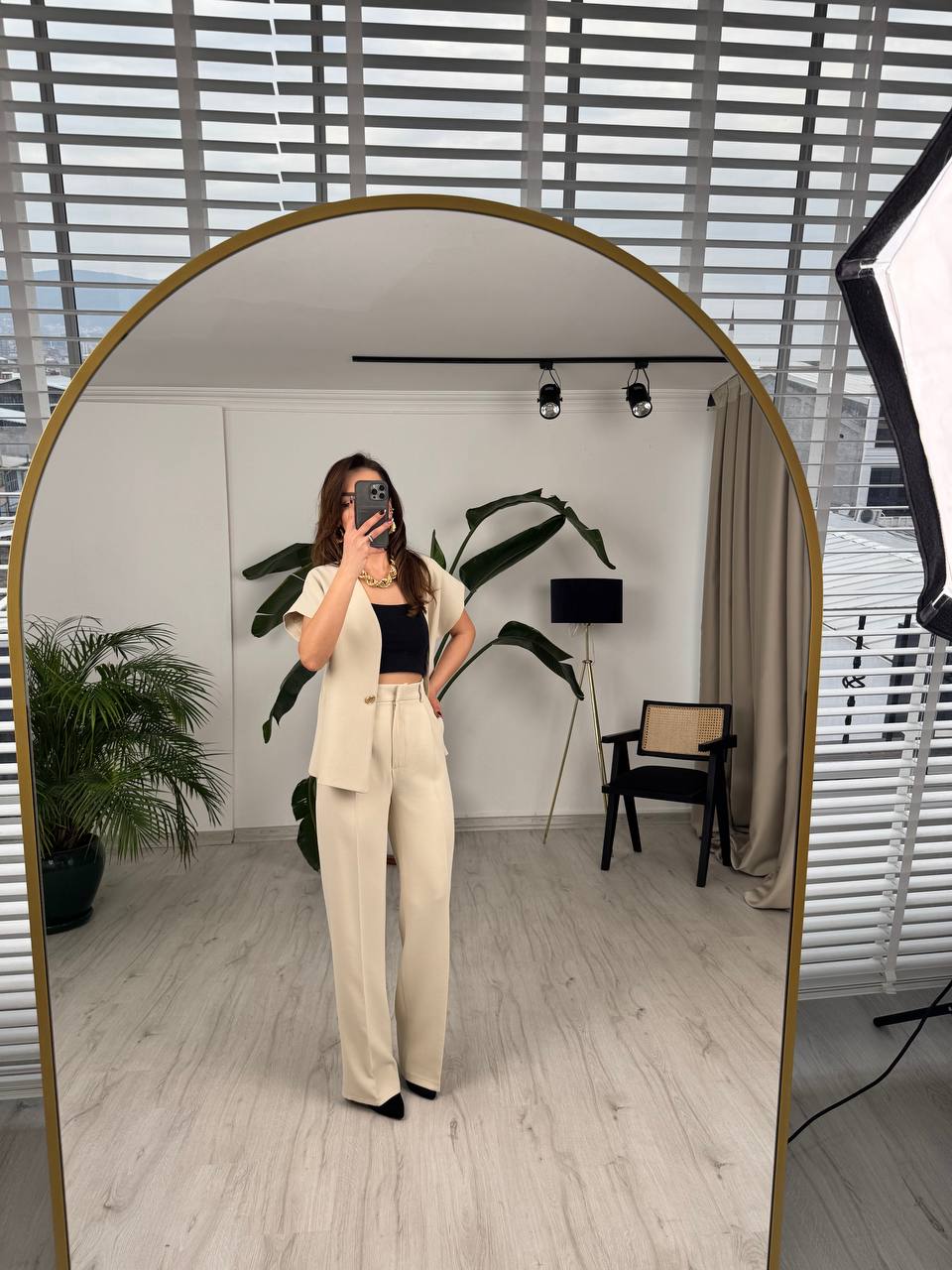 Taş%20Rengi%20Tok%20Krep%20Kumaş%20Gold%20Düğme%20Ceket%20Pantolon%20Takım