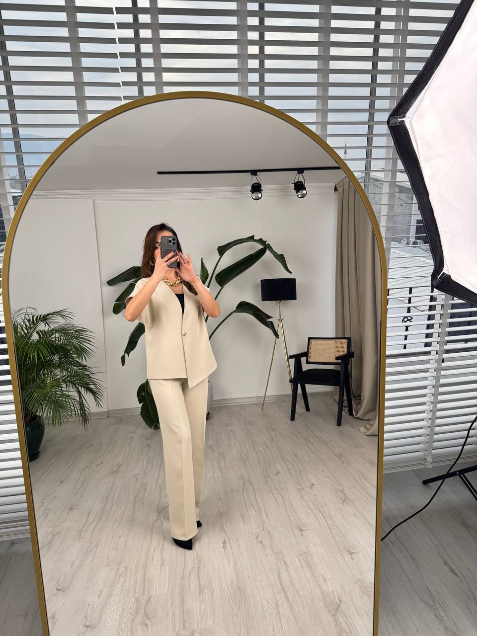 Taş%20Rengi%20Tok%20Krep%20Kumaş%20Gold%20Düğme%20Ceket%20Pantolon%20Takım