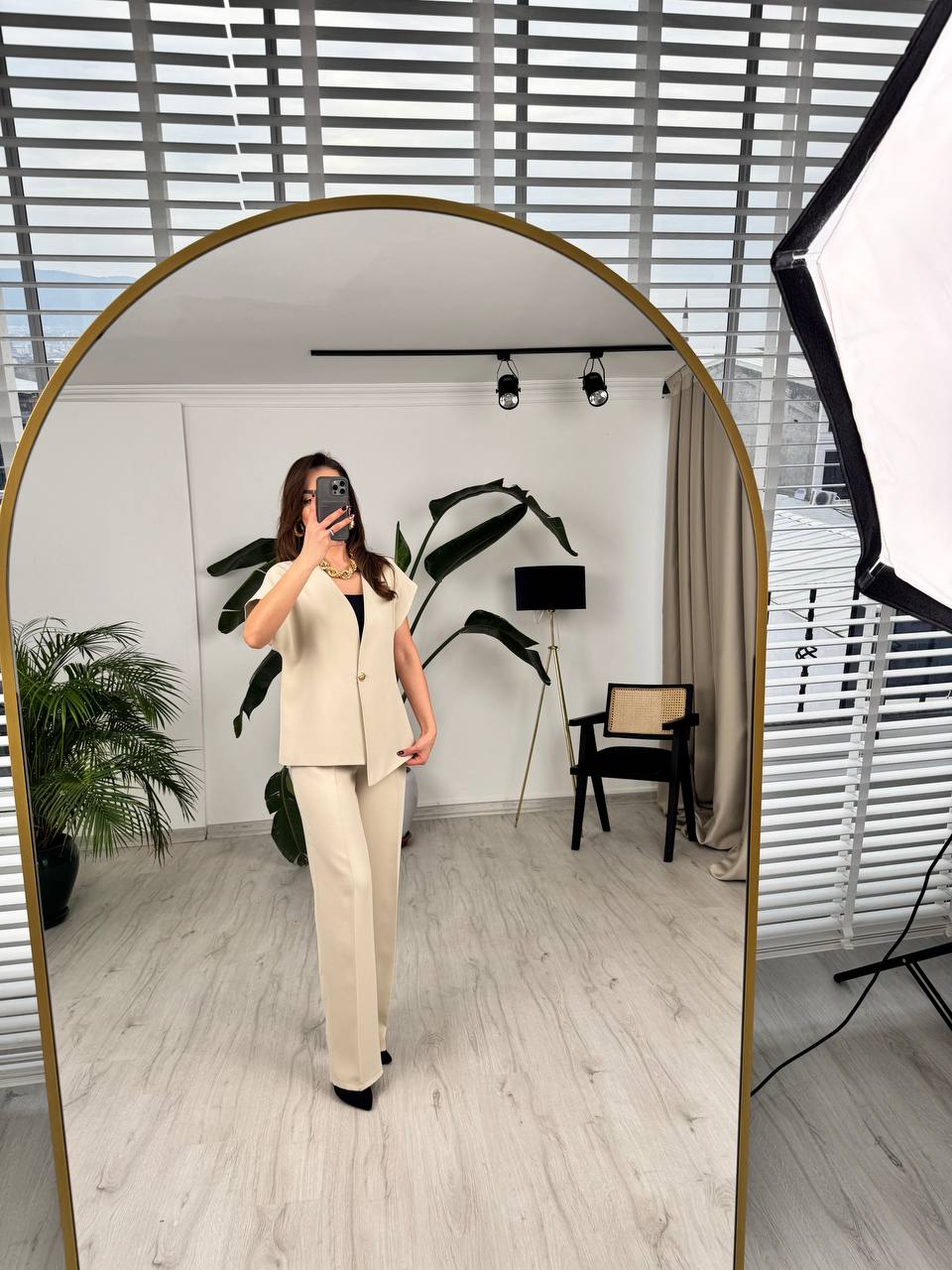 Taş%20Rengi%20Tok%20Krep%20Kumaş%20Gold%20Düğme%20Ceket%20Pantolon%20Takım
