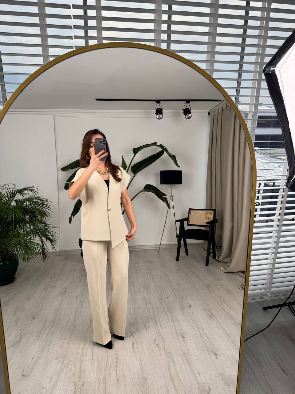 Taş%20Rengi%20Tok%20Krep%20Kumaş%20Gold%20Düğme%20Ceket%20Pantolon%20Takım
