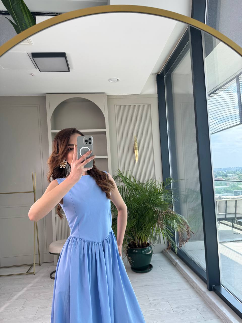 Mavi%20Pamuklu%20Poplin%20Kumaş%20Cepli%20Elbise
