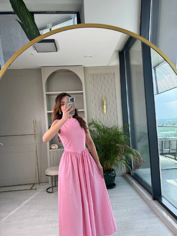 Pembe%20Pamuklu%20Poplin%20Kumaş%20Cepli%20Elbise