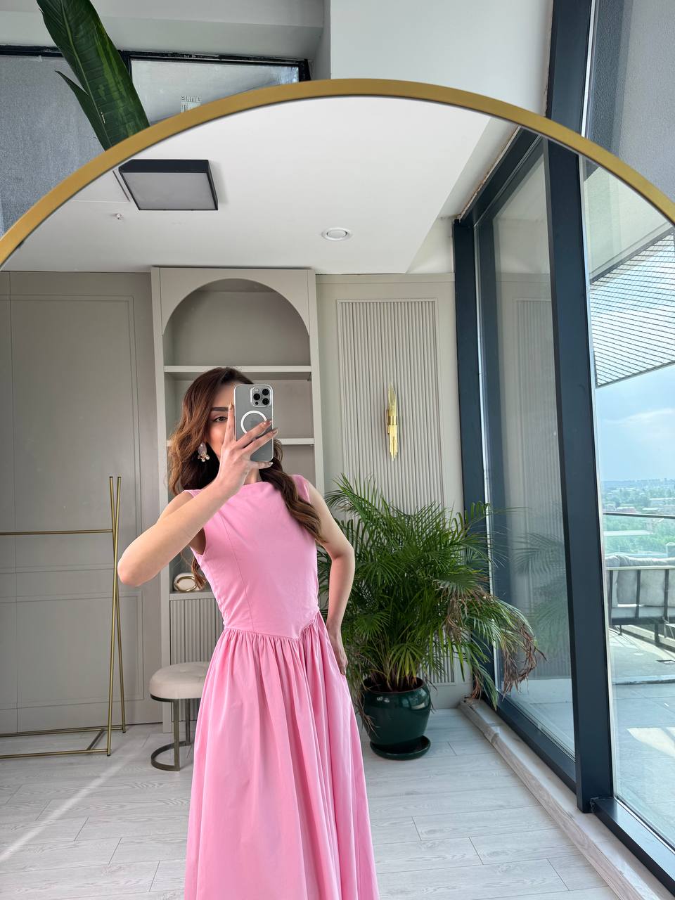 Pembe%20Pamuklu%20Poplin%20Kumaş%20Cepli%20Elbise