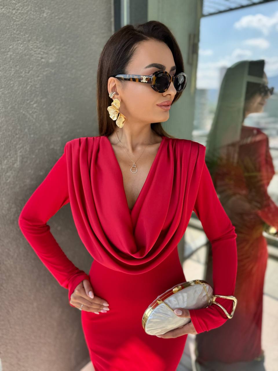 Tasarım%20Kırmızı%20Degaje%20Yaka%20İthal%20Likralı%20Candy%20Kumaş%20Elbise