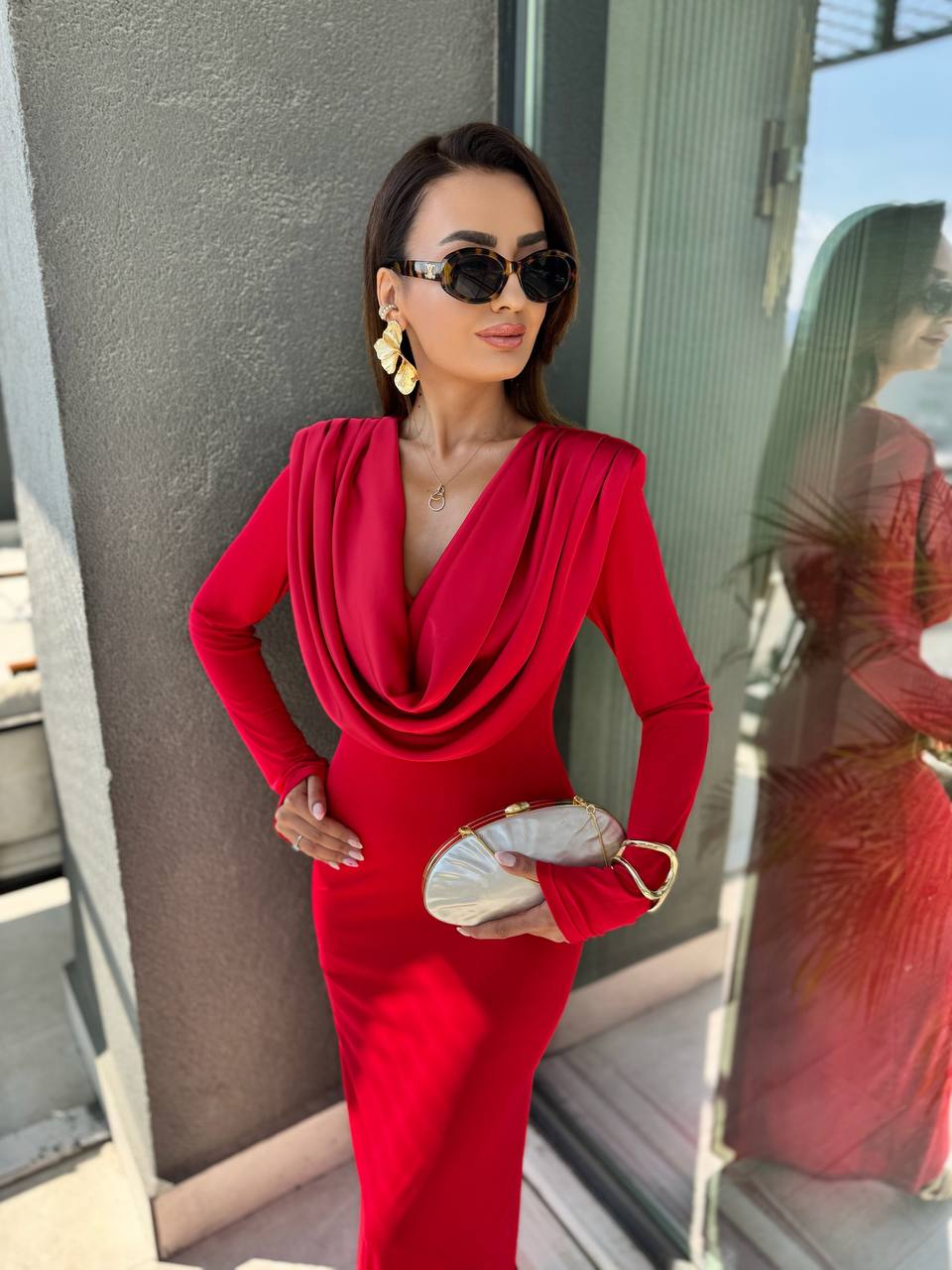 Tasarım%20Kırmızı%20Degaje%20Yaka%20İthal%20Likralı%20Candy%20Kumaş%20Elbise