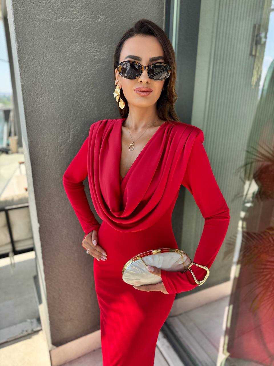 Tasarım%20Kırmızı%20Degaje%20Yaka%20İthal%20Likralı%20Candy%20Kumaş%20Elbise