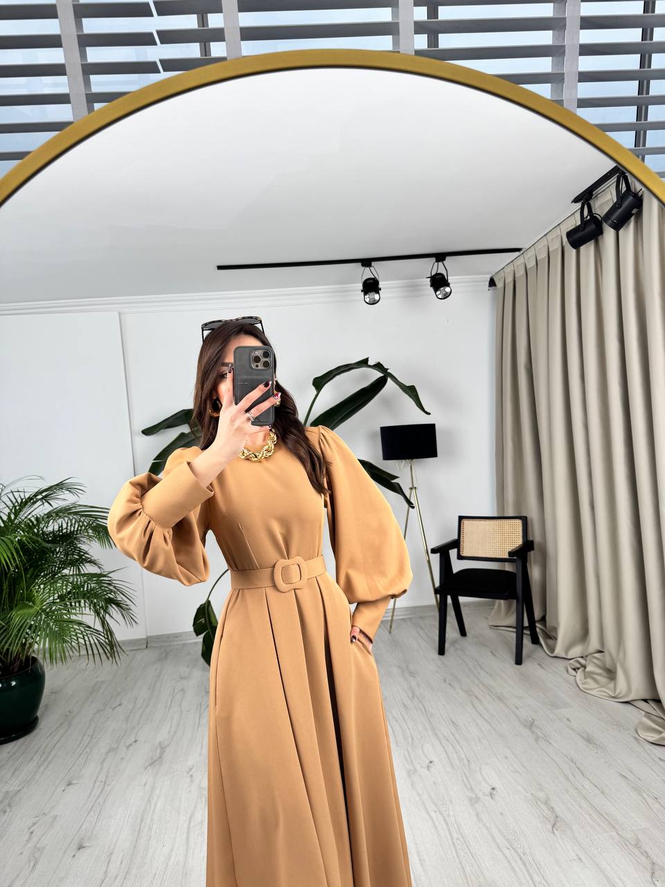 Camel%20Kemerli%20Lüks%20Kalite%20Atlas%20Kumaş%20Çan%20Kesim%20Elbise