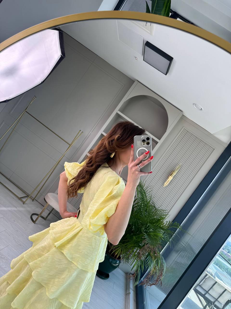 Soft%20Sarı%20%100%20Pamuklu%20Lüks%20Kumaş%20Eteği%20Kat%20Kat%20Astarlı%20Elbise