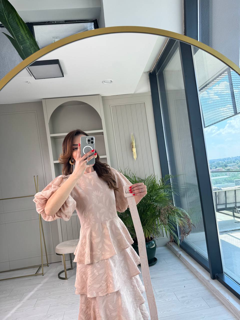 Bej%20%100%20Pamuklu%20Lüks%20Kumaş%20Eteği%20Kat%20Kat%20Astarlı%20Elbise