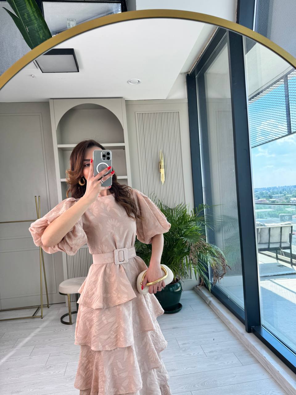 Bej%20%100%20Pamuklu%20Lüks%20Kumaş%20Eteği%20Kat%20Kat%20Astarlı%20Elbise