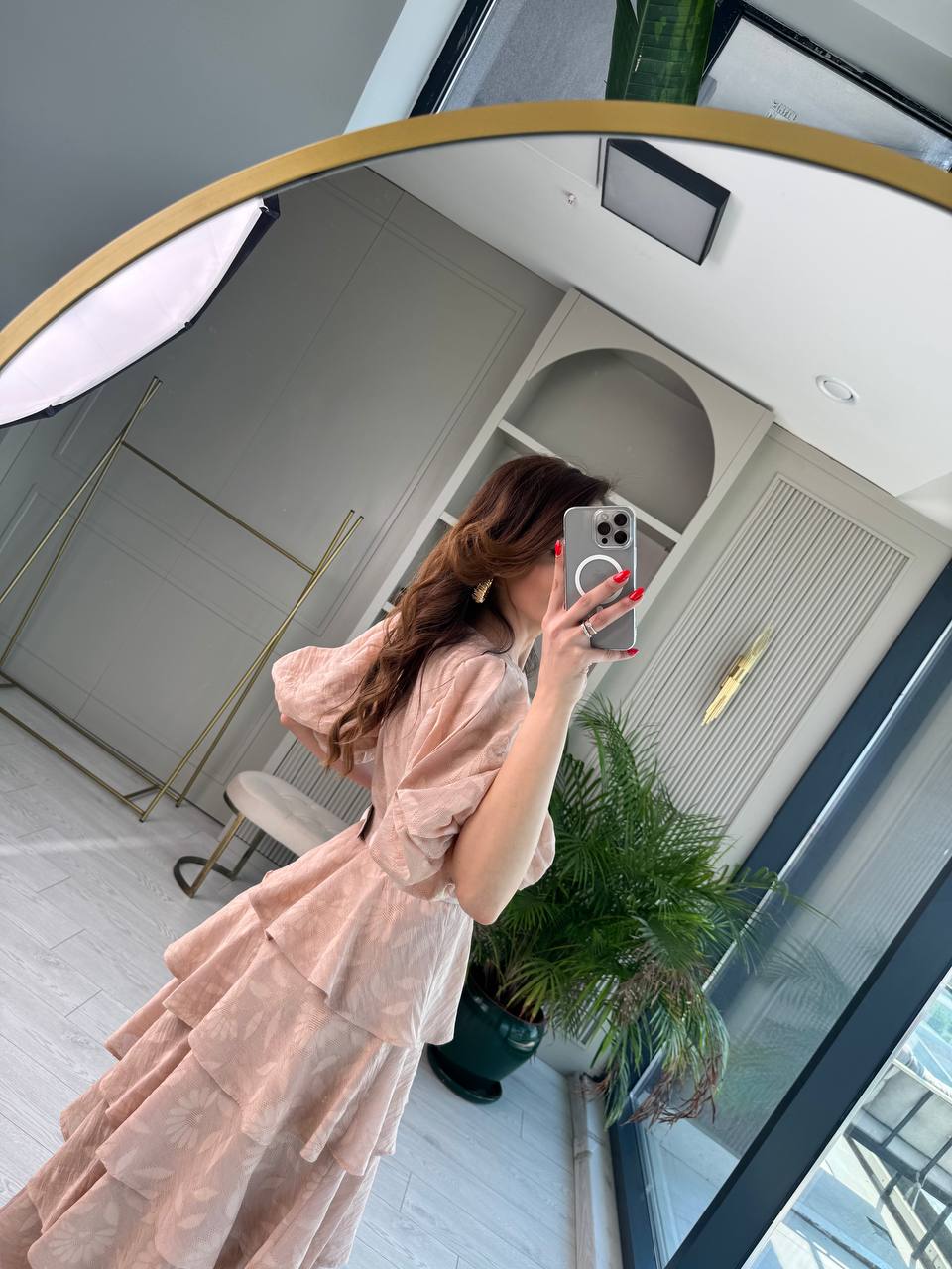 Bej%20%100%20Pamuklu%20Lüks%20Kumaş%20Eteği%20Kat%20Kat%20Astarlı%20Elbise