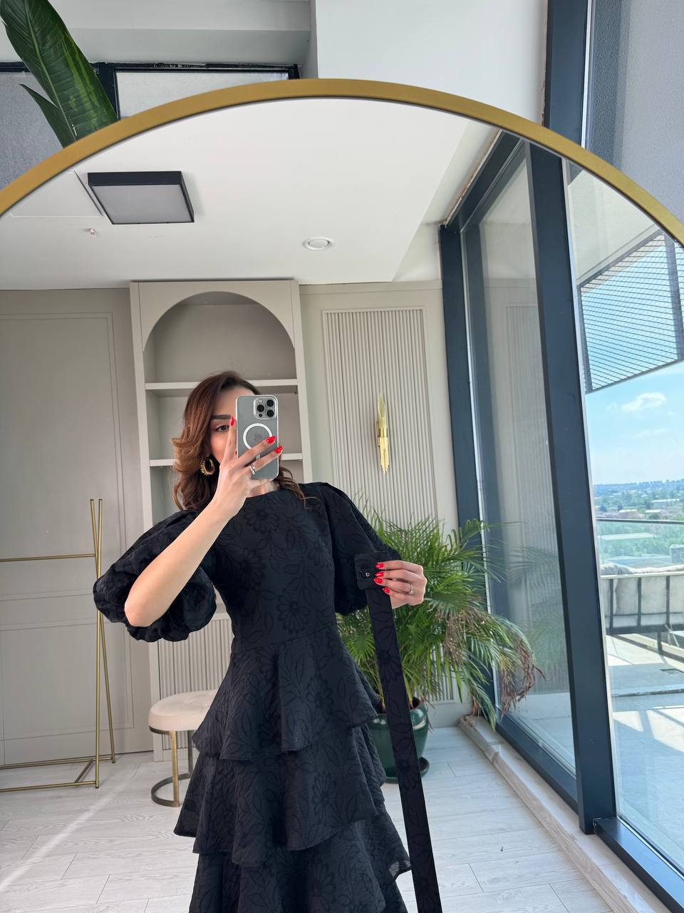 Siyah%20%100%20Pamuklu%20Lüks%20Kumaş%20Eteği%20Kat%20Kat%20Astarlı%20Elbise