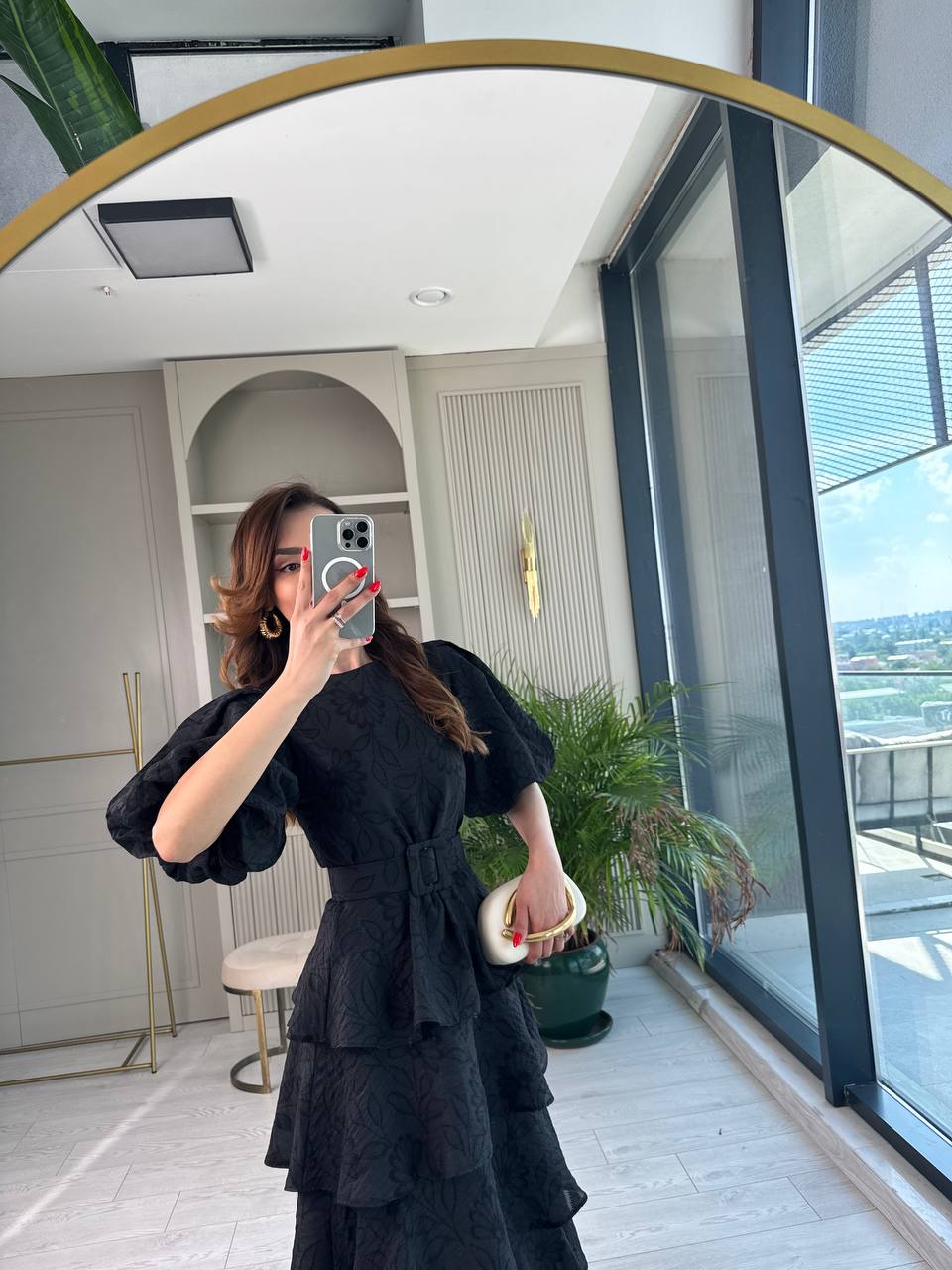 Siyah%20%100%20Pamuklu%20Lüks%20Kumaş%20Eteği%20Kat%20Kat%20Astarlı%20Elbise