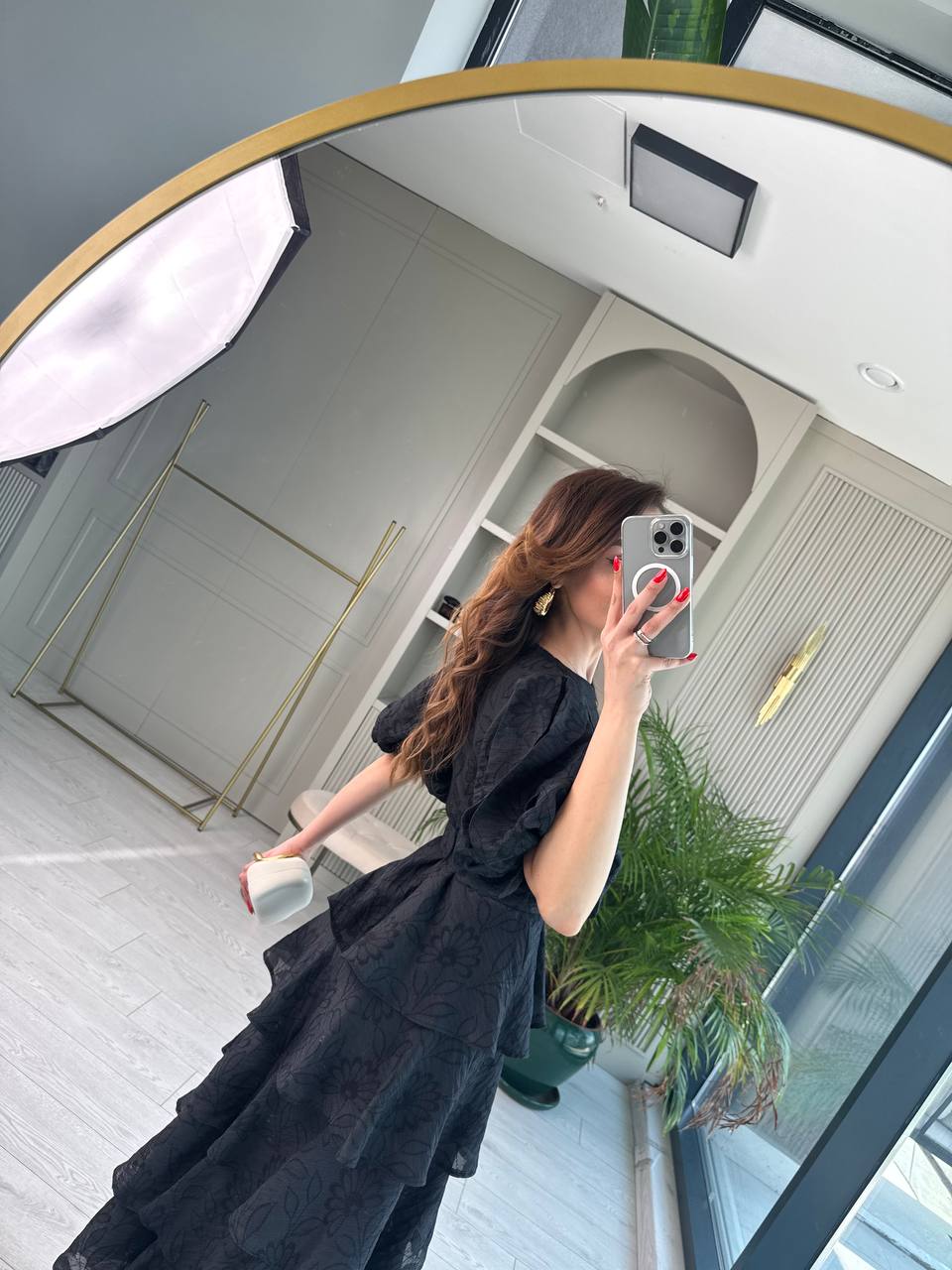 Siyah%20%100%20Pamuklu%20Lüks%20Kumaş%20Eteği%20Kat%20Kat%20Astarlı%20Elbise