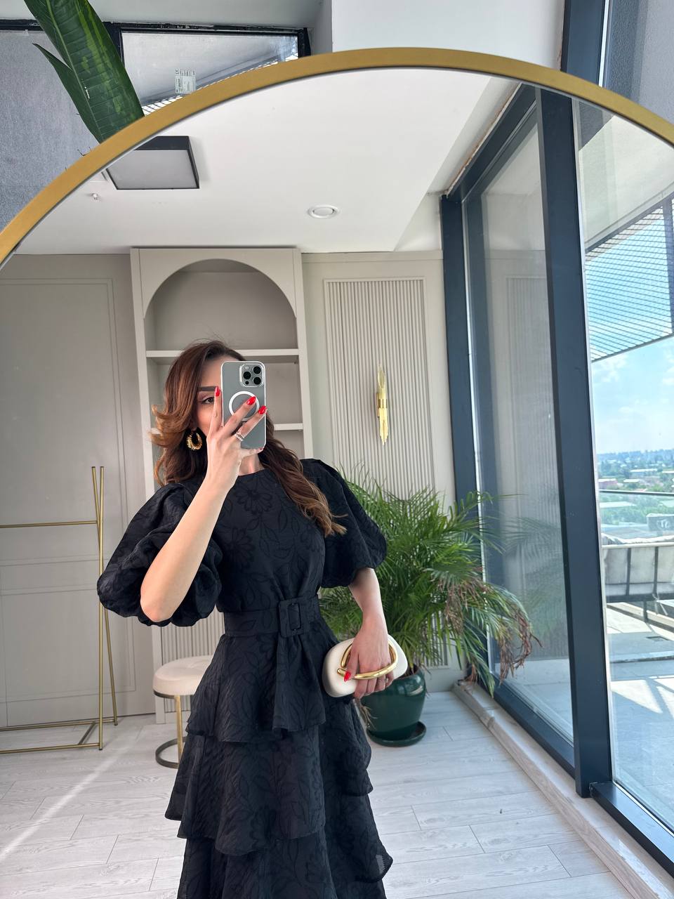 Siyah%20%100%20Pamuklu%20Lüks%20Kumaş%20Eteği%20Kat%20Kat%20Astarlı%20Elbise
